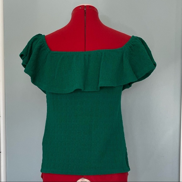 Anthropologie Off Shoulder Ruffle Green Top Sz XS - Picture 7 of 11